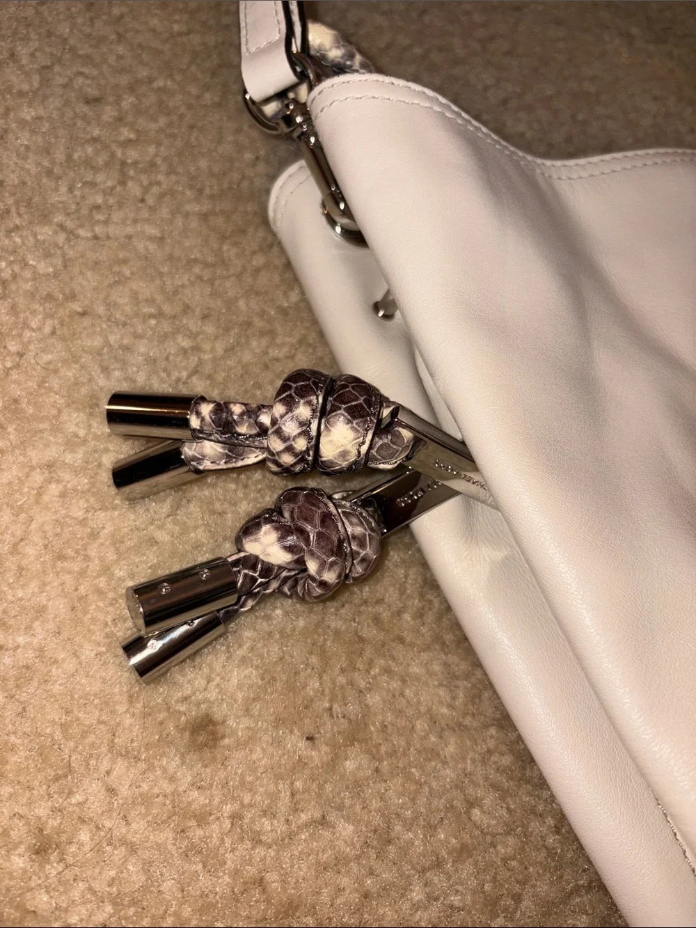 Michael Kors Isabel Large Convertible Shoulder White Leather Bag Python Accent